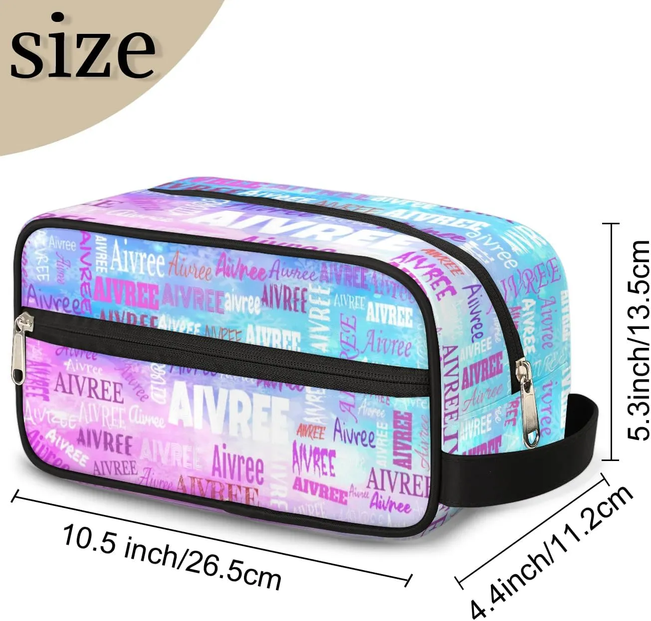 Personalized Name Makeup Bag, Custom Women Cosmetic Travel Toiletry Bag Pouch Organizer for Vacation Weekend, Painted Blue Pink Watercolor