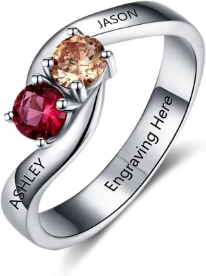 Personalized Simulated Birthstones Promise Ring for Her Engraved Valentine's Engagement Ring for Couples (8)