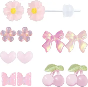 Plastic Earrings for Sensitive Ears - Girls & Women's Flower Stud Post Earrings