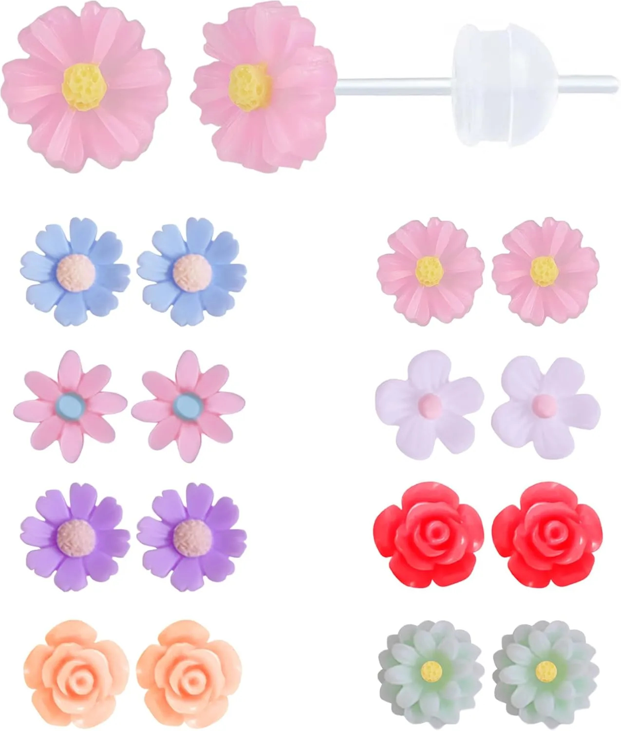 Plastic Post Earrings for Sensitive Ears White Plastic Stud Earrings with Plastic Posts Hypoallergenic Plastic Earrings for Women