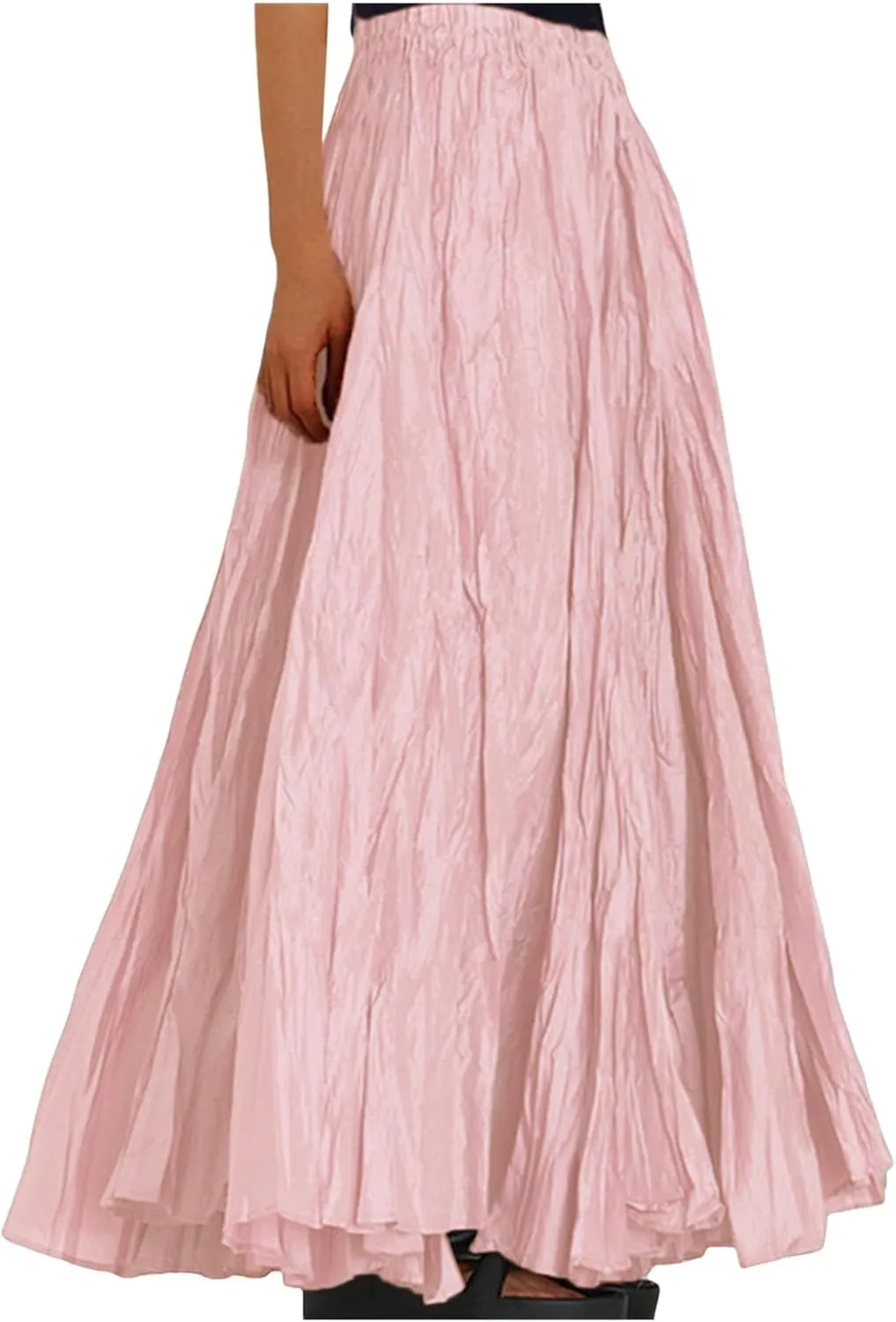 Pleated Maxi Skirts for Women 2025 Summer High Waisted Solid Color Swing A-Line Long Beach Skirt