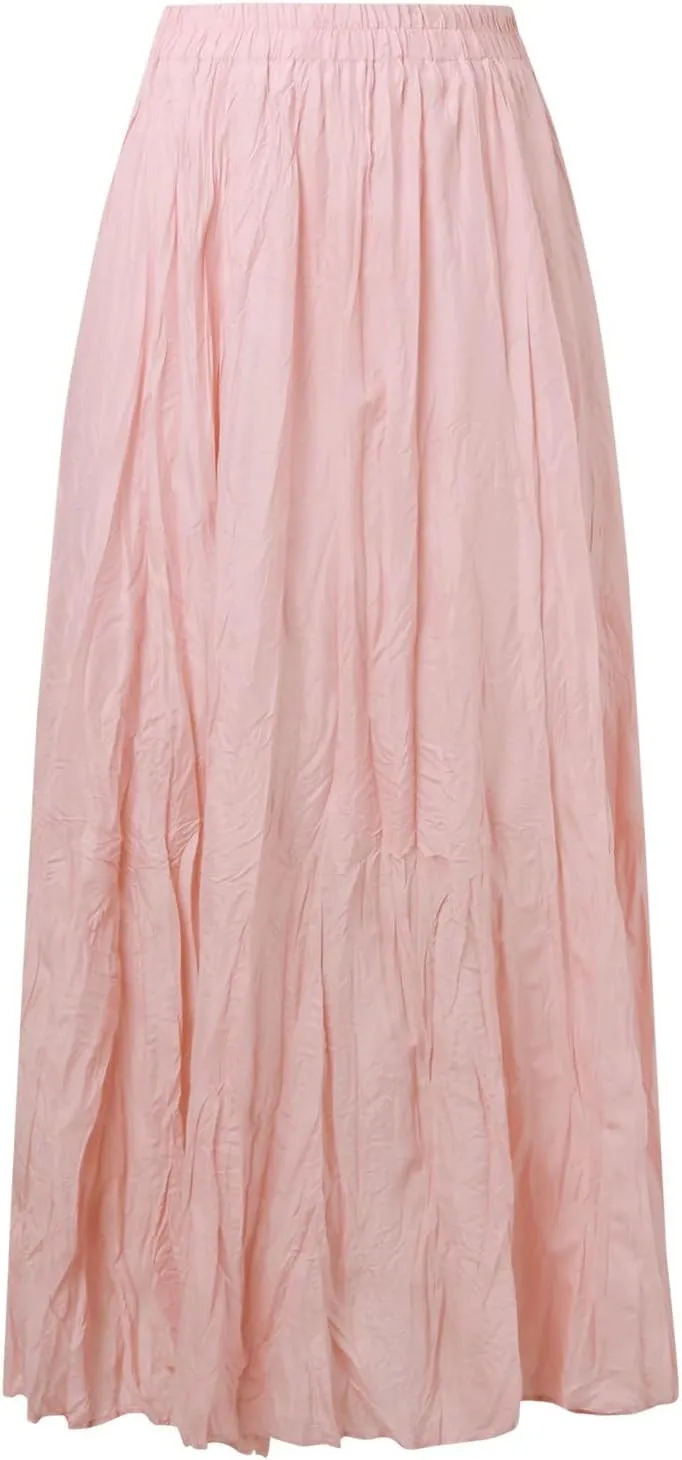 Pleated Maxi Skirts for Women 2025 Summer High Waisted Solid Color Swing A-Line Long Beach Skirt