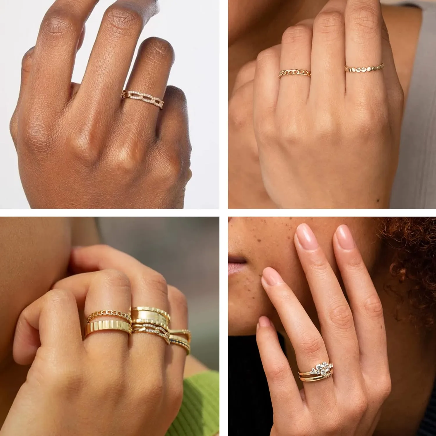 PLOMFOV 14K Gold/Silver Plate Stacking Rings Set for Women CZ Heart Simple Cute Stackable Rings Dainty Trendy Gold Statement Rings Plain Band Size 4-11