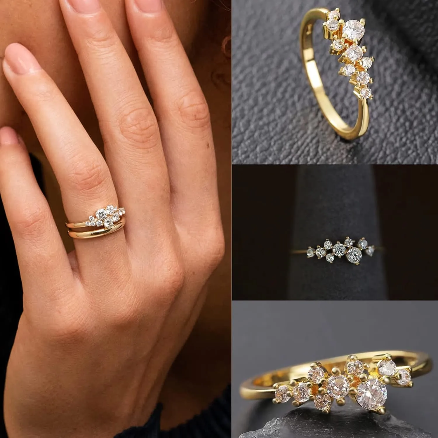 PLOMFOV 14K Gold/Silver Plate Stacking Rings Set for Women CZ Heart Simple Cute Stackable Rings Dainty Trendy Gold Statement Rings Plain Band Size 4-11