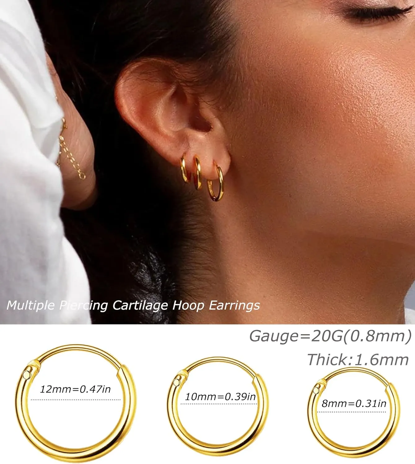 PLOMFOV Flat Back Earrings Gold Earrings for Women Men Stainless Steel Earrings Set CZ Heart Opal Surgical Steel Earrings Gold Studs 20G Cartilage Hoop Earrings Hypoallergenic for Sensitive Ears