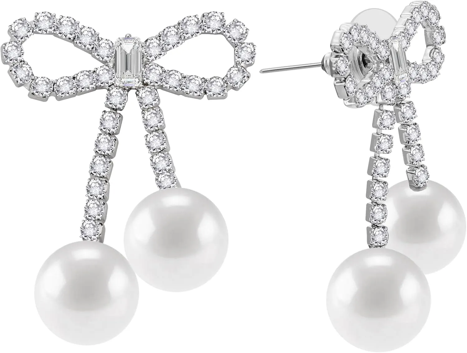 PLwelth Bow Earrings Pearl Drop Earrings for Women Cute Rhinestone Dangle Long Tassel Earrings Gifts for Her Christmas