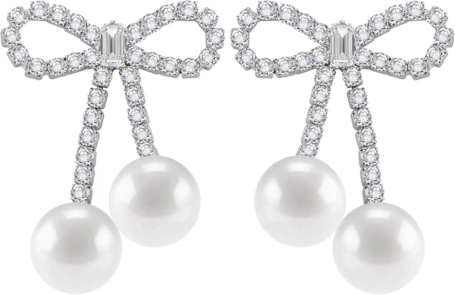PLwelth Bow Earrings Pearl Drop Earrings for Women Cute Rhinestone Dangle Long Tassel Earrings Gifts for Her Christmas