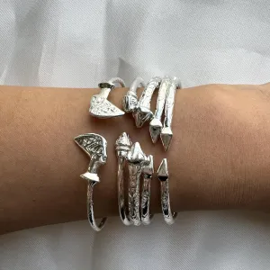 Pointy Ends .925 Sterling Silver West Indian Bangle Bracelet, 1 piece