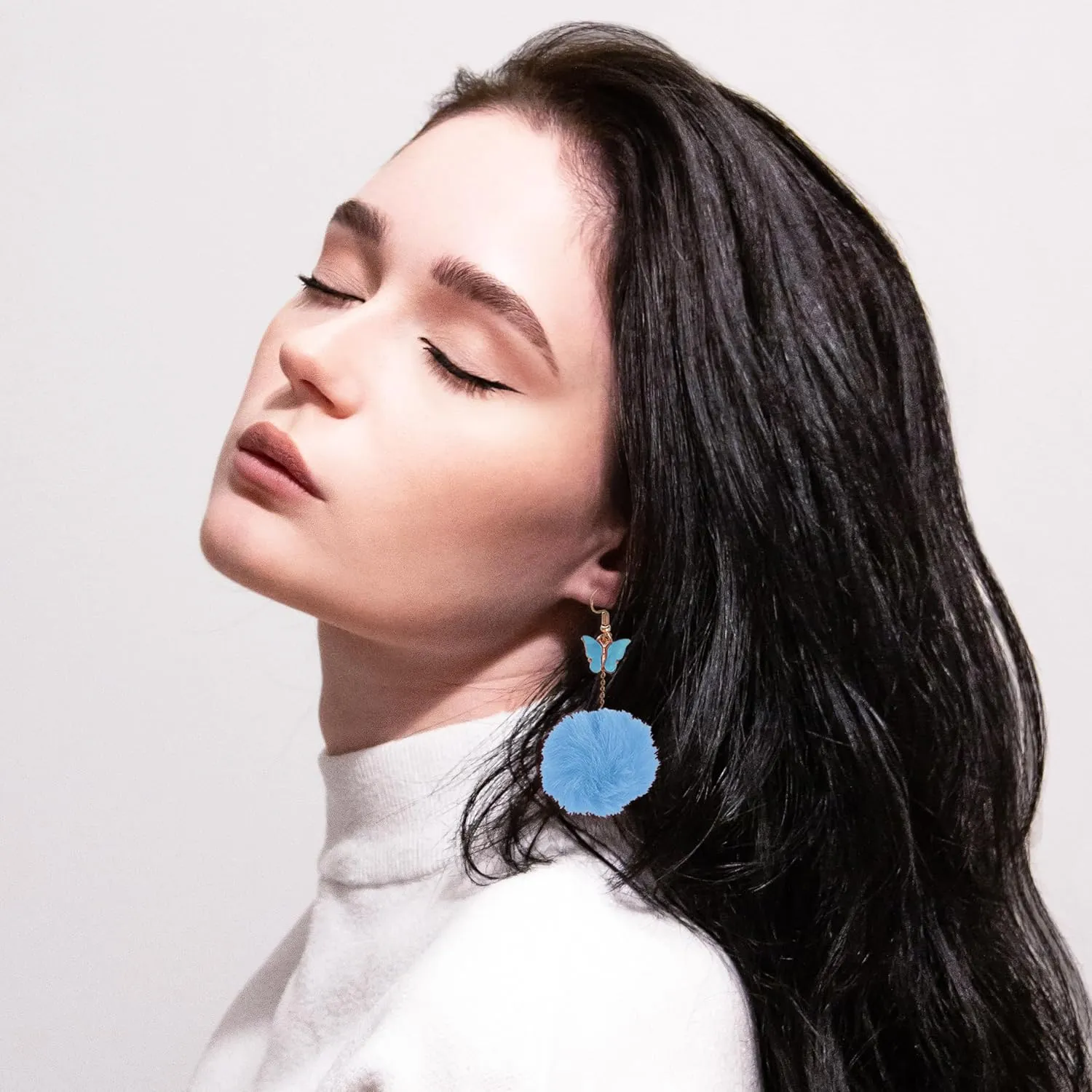 Pom Pom Earrings for Women Trendy Butterfly Puffy Dangle Earrings Faux Fur Ball Fluffy Earrings Rave Earrings Prom earrings Puffy Round Earrings Fun Fairy Earrings for women