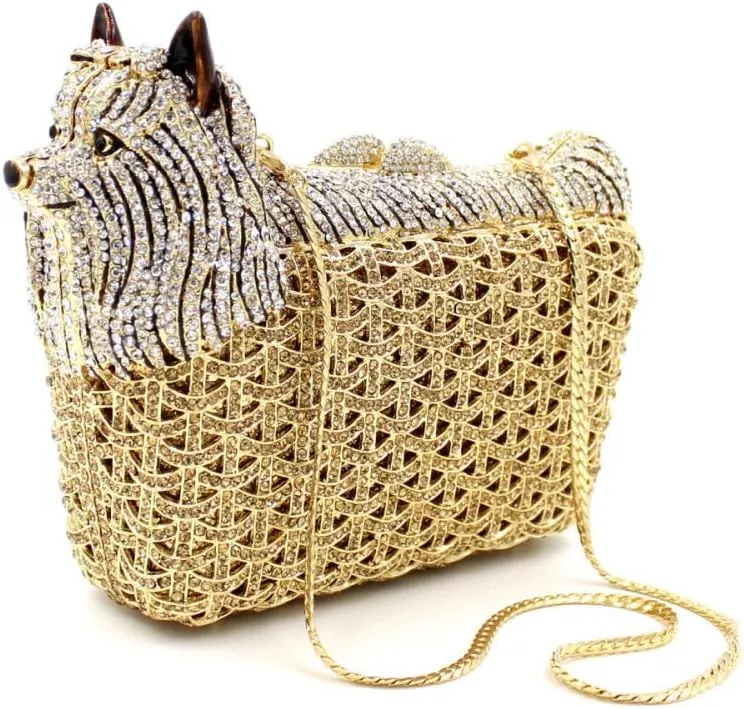 Puppy Evening Bag Luxury Diamond Crystal Clutch Bling Dazzling Purse Party Date Handbag Special Wallet