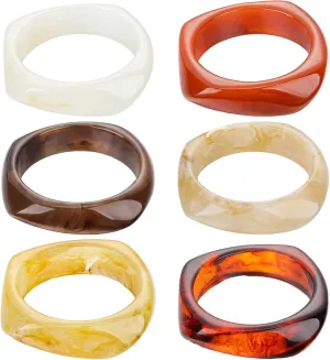 Quelay 6 Pcs Color Square Acrylic Resin Bangle Bracelet Vintage Wide Geometric Tortoiseshell Irregular Wristbands Cuff