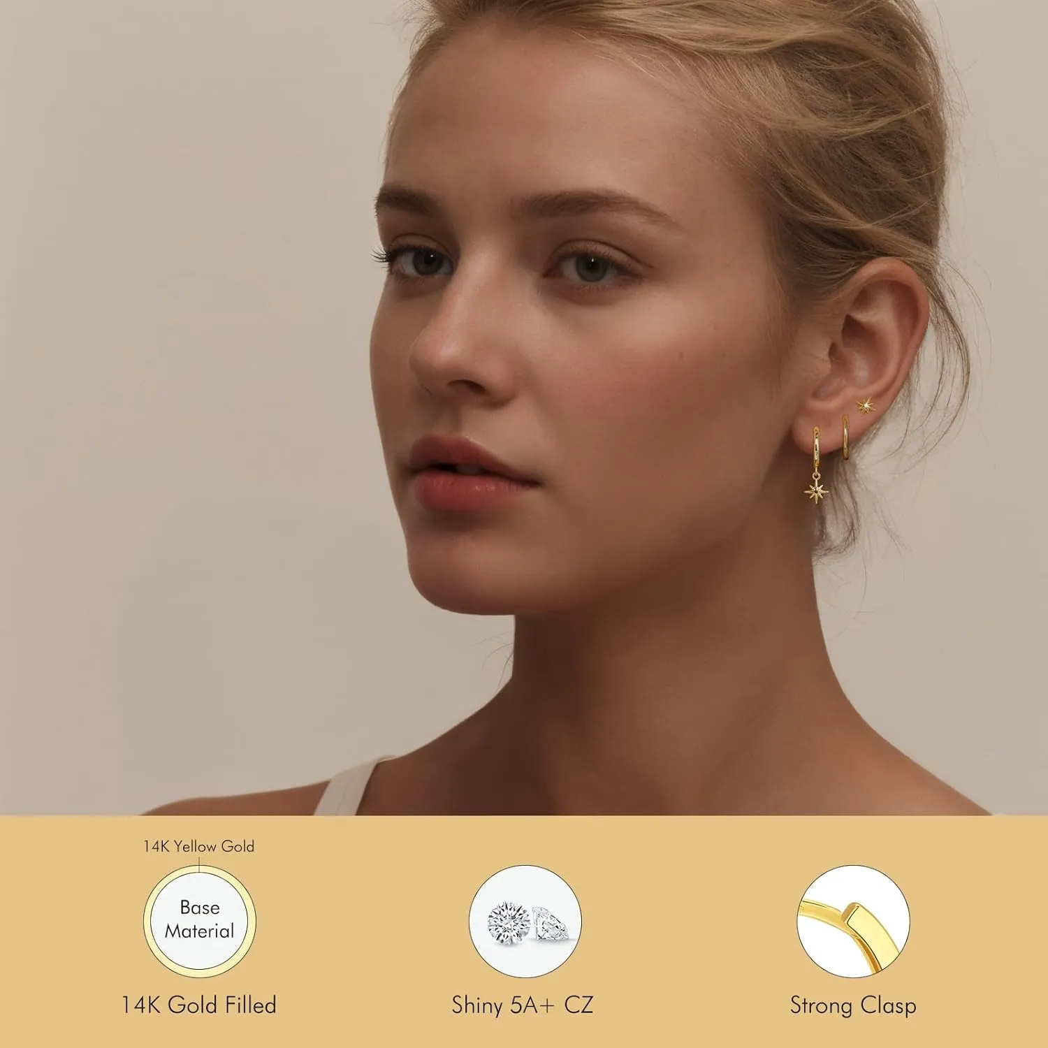 QUINBY Gold Earrings Dangle Set For Women,14k Dainty Earring Stacks Gold,Huggie Dangle Stacked Earrings Pack,Cartilage Earring Sets For Multiple Piercing,Gift For Women Mother'S Day Birthday