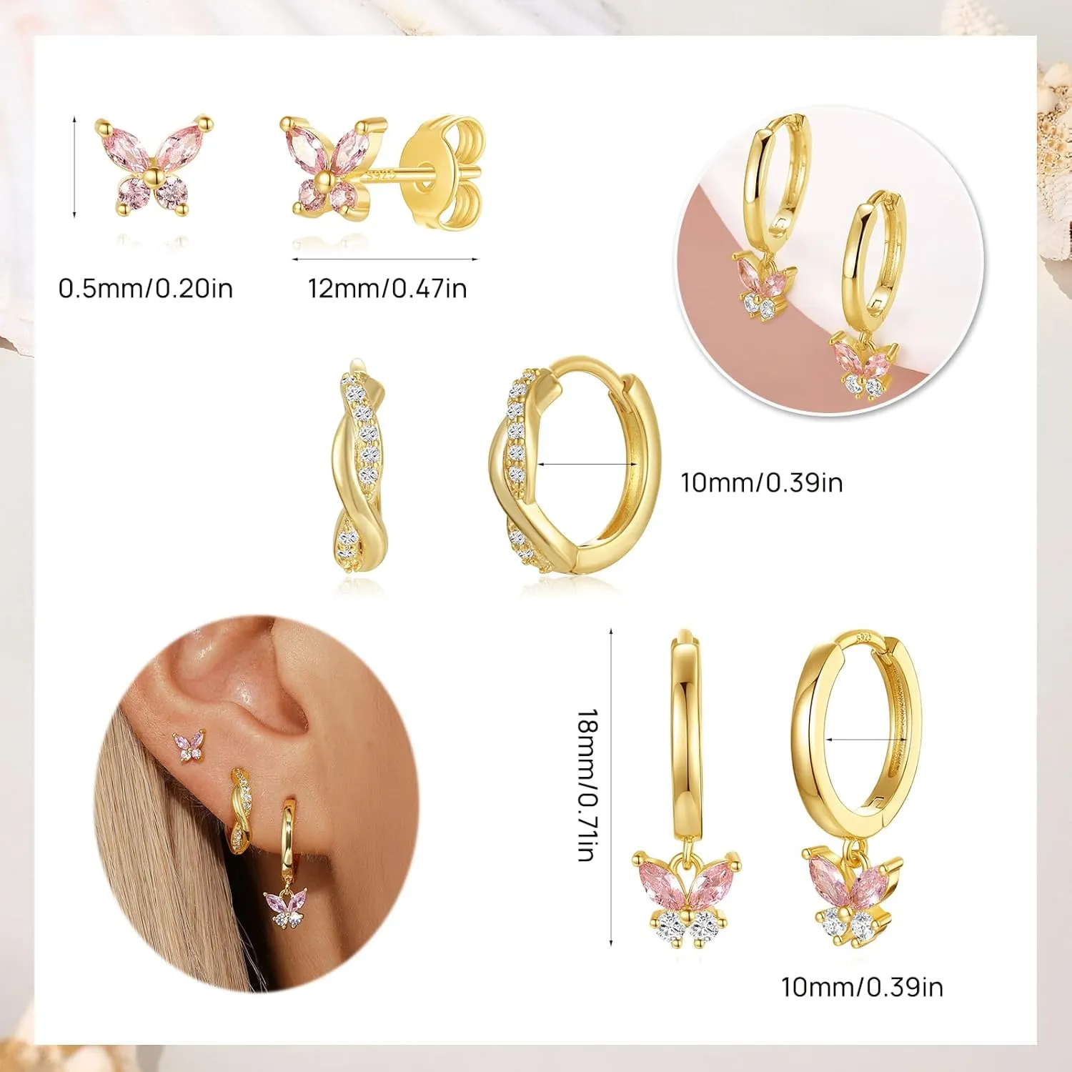 QUINBY Gold Earrings Dangle Set For Women,14k Dainty Earring Stacks Gold,Huggie Dangle Stacked Earrings Pack,Cartilage Earring Sets For Multiple Piercing,Gift For Women Mother'S Day Birthday
