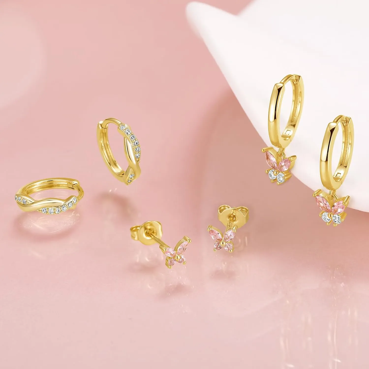 QUINBY Gold Earrings Dangle Set For Women,14k Dainty Earring Stacks Gold,Huggie Dangle Stacked Earrings Pack,Cartilage Earring Sets For Multiple Piercing,Gift For Women Mother'S Day Birthday