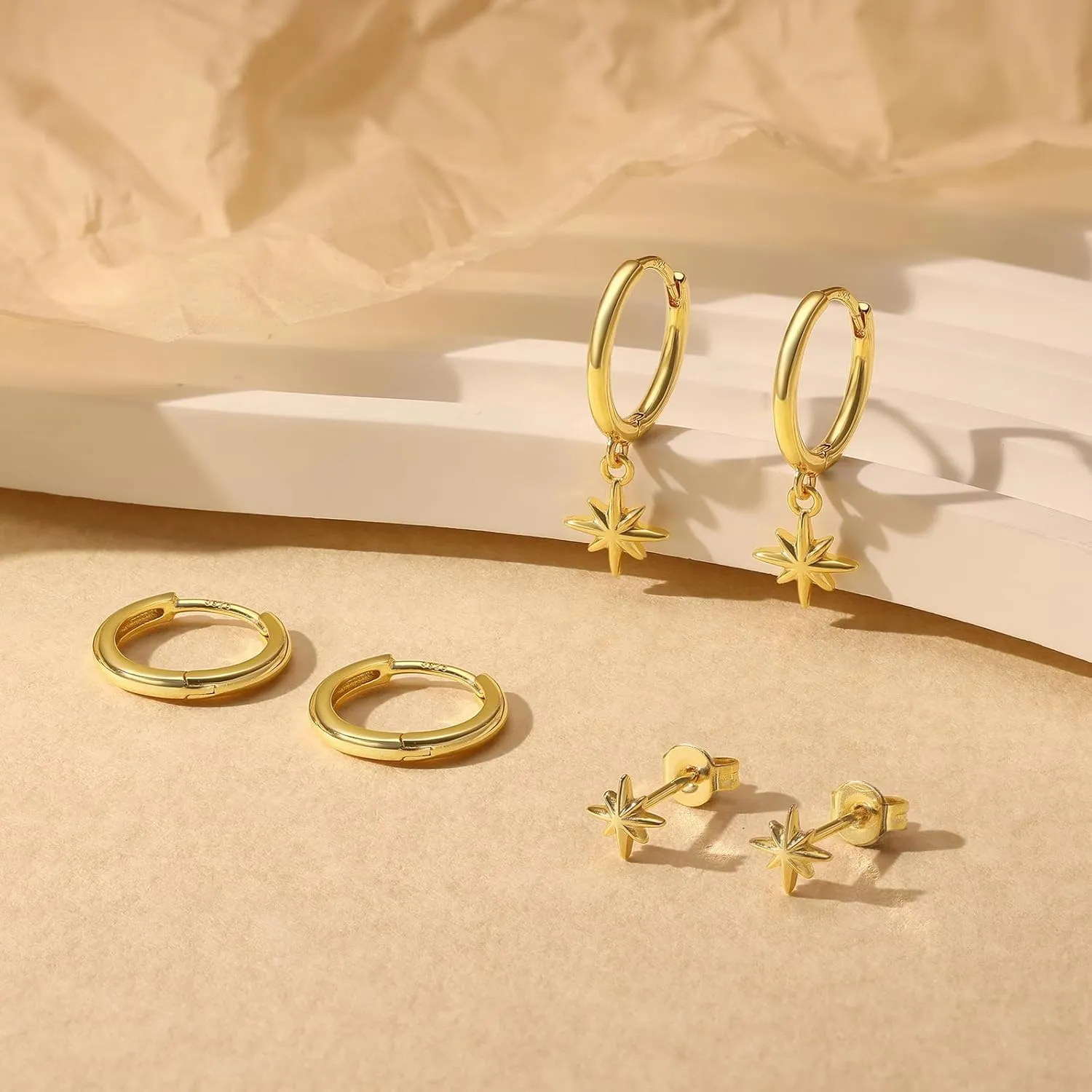 QUINBY Gold Earrings Dangle Set For Women,14k Dainty Earring Stacks Gold,Huggie Dangle Stacked Earrings Pack,Cartilage Earring Sets For Multiple Piercing,Gift For Women Mother'S Day Birthday