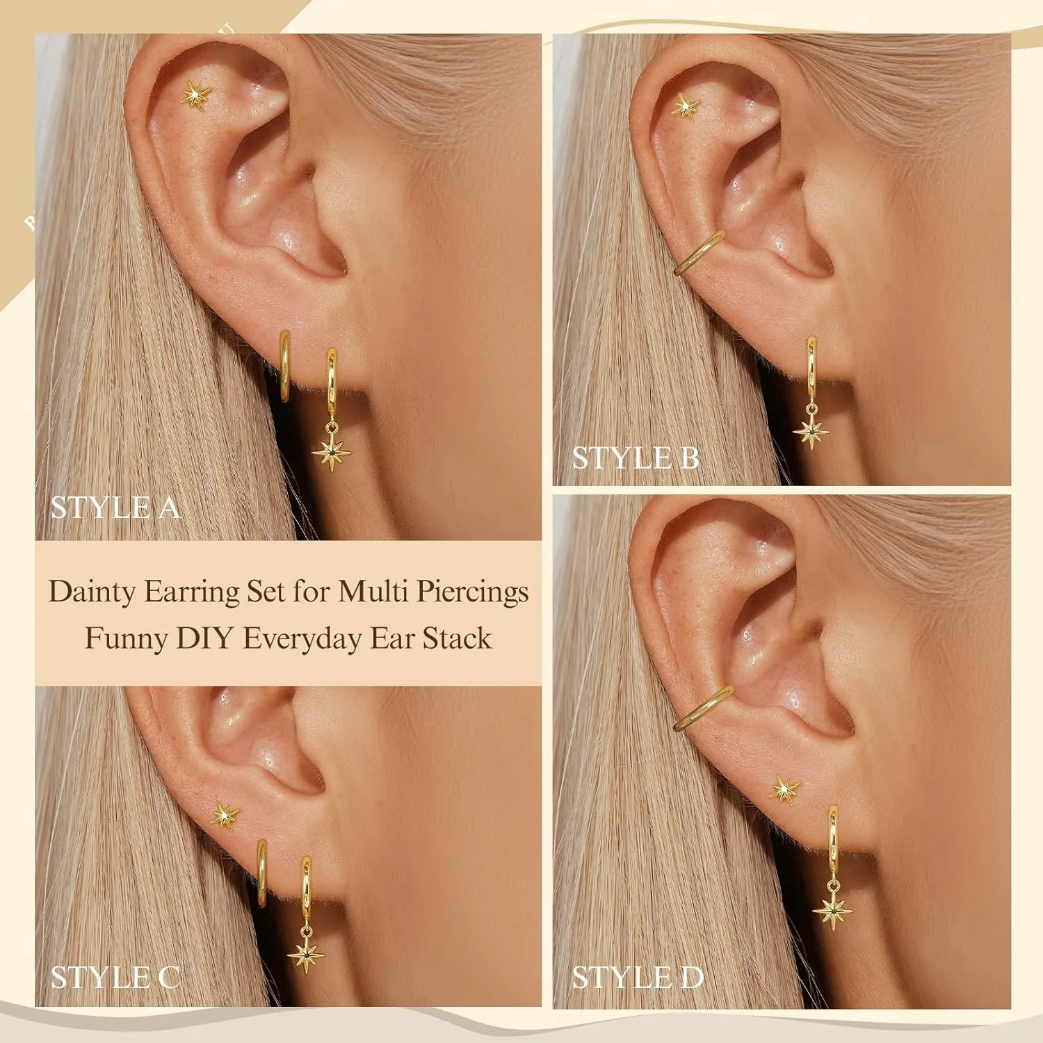 QUINBY Gold Earrings Dangle Set For Women,14k Dainty Earring Stacks Gold,Huggie Dangle Stacked Earrings Pack,Cartilage Earring Sets For Multiple Piercing,Gift For Women Mother'S Day Birthday