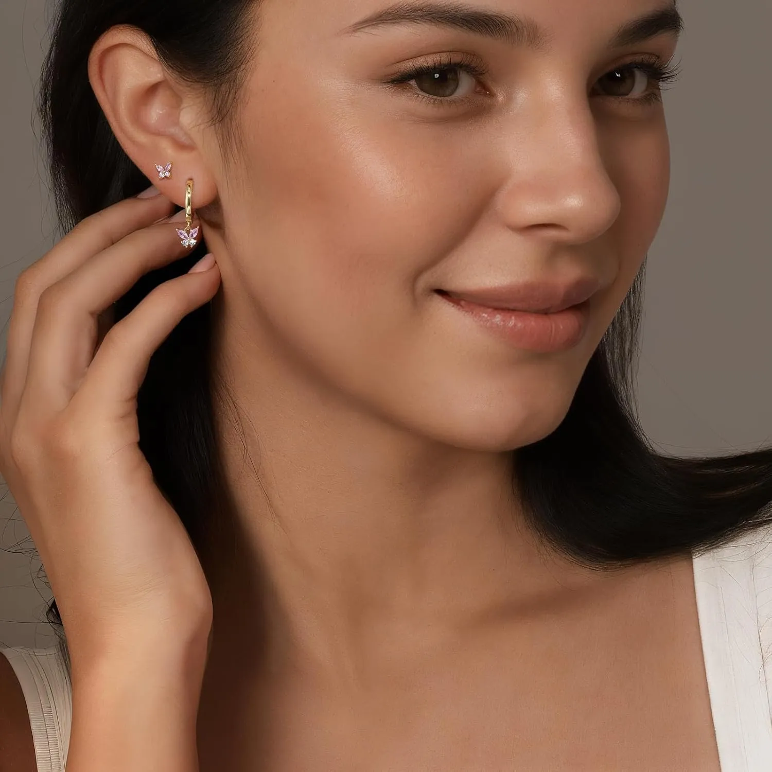 QUINBY Gold Earrings Dangle Set For Women,14k Dainty Earring Stacks Gold,Huggie Dangle Stacked Earrings Pack,Cartilage Earring Sets For Multiple Piercing,Gift For Women Mother'S Day Birthday