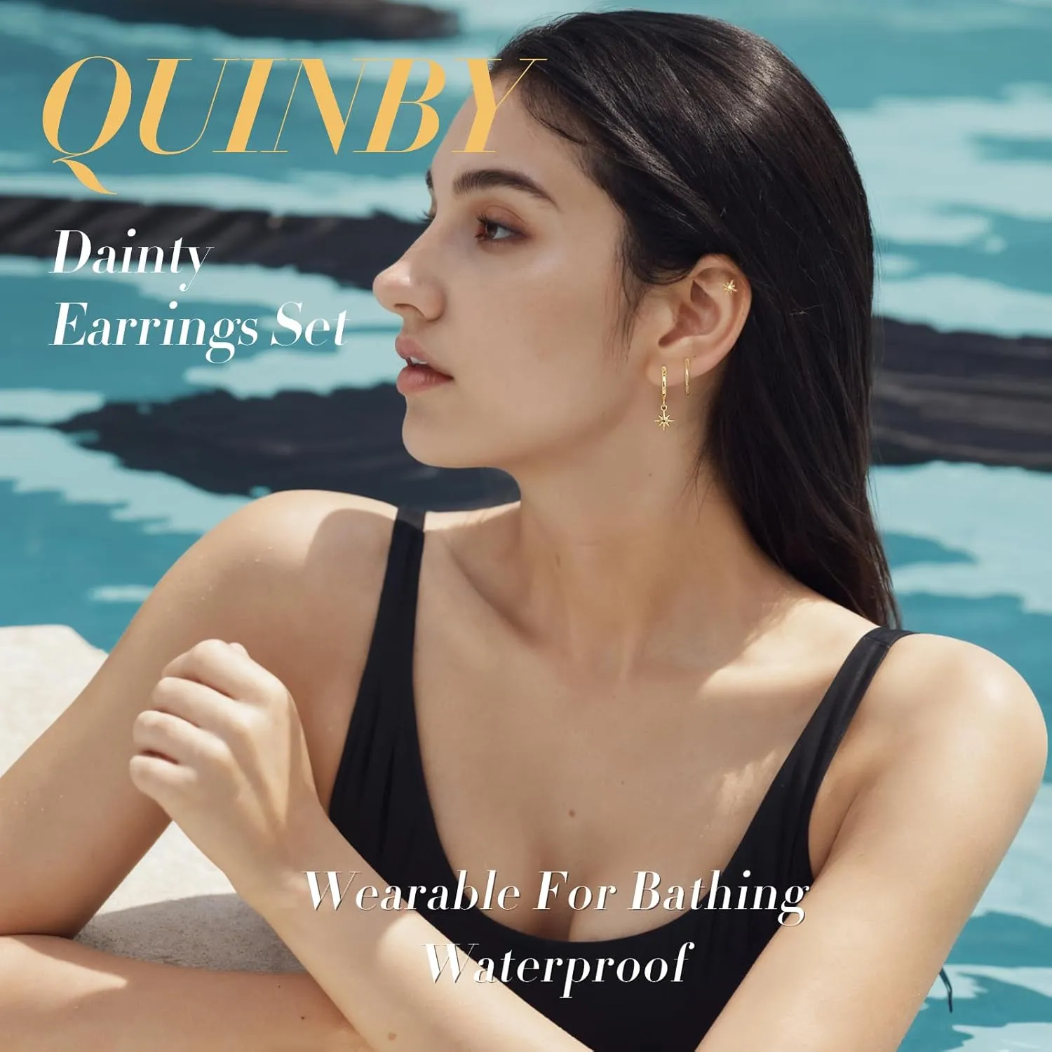 QUINBY Gold Earrings Dangle Set For Women,14k Dainty Earring Stacks Gold,Huggie Dangle Stacked Earrings Pack,Cartilage Earring Sets For Multiple Piercing,Gift For Women Mother'S Day Birthday