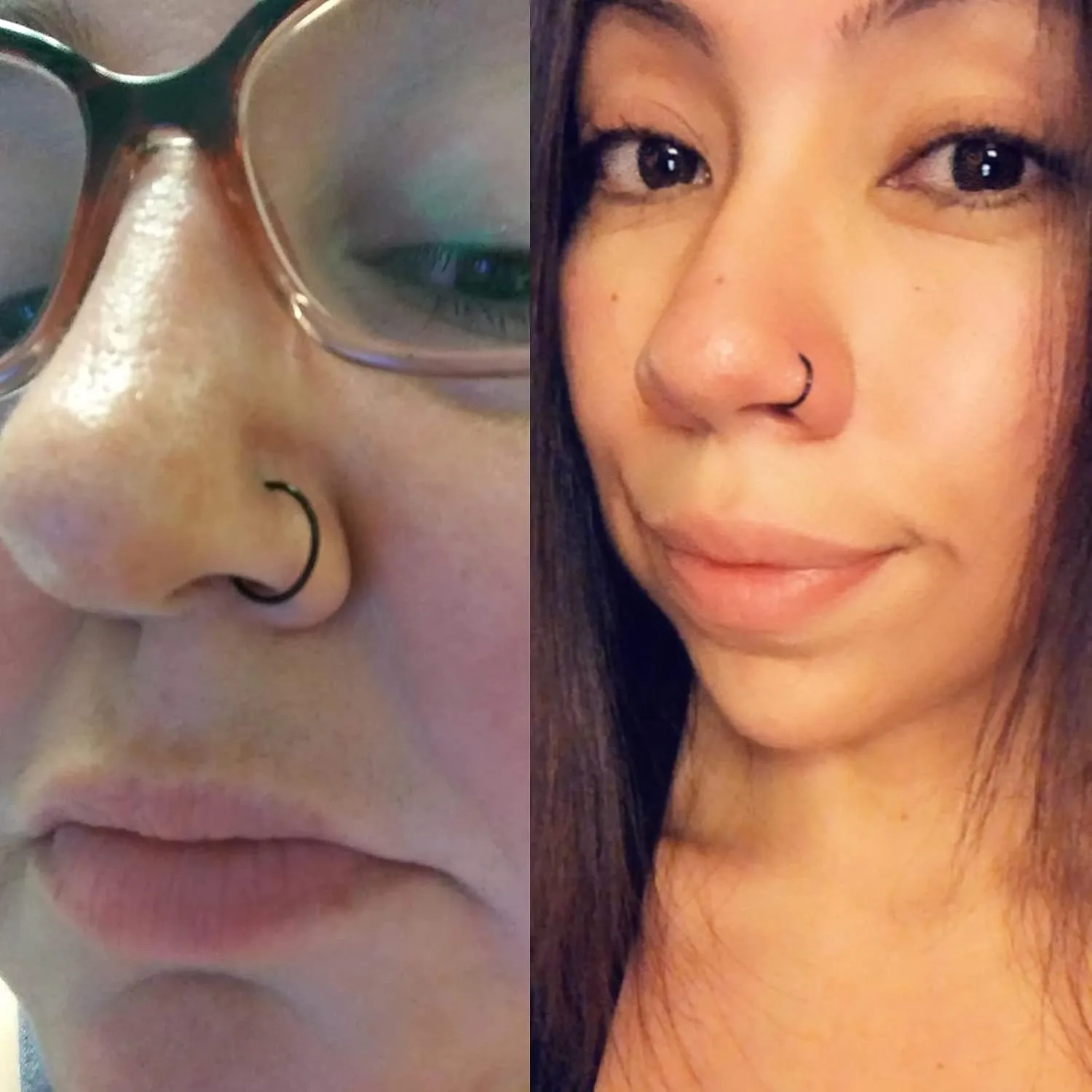 QWALIT 18g & 20g Nose Rings & Hoops - L & C Shape Studs - Surgical Stainless Steel & Silver Nose Piercing Jewelry - Rose Gold & Black - For Women & Men