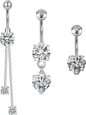 QWALIT Belly Button Rings 14G Surgical Steel Belly Rings CZ Opal Navel Piercing Jewelry for Women Girls 3/8" 10mm Silver Rose Gold