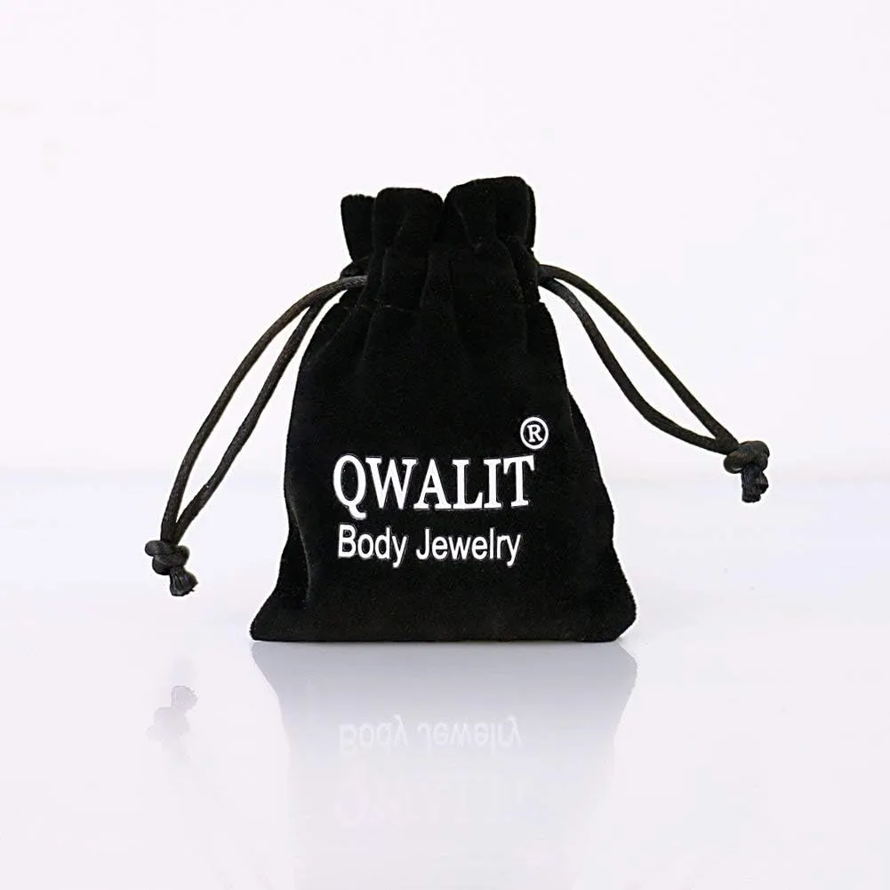 QWALIT Belly Rings - Short Bar Belly Button Rings in Surgical Steel with Opal Stones - 6mm & 10mm