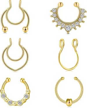 QWALIT Fake Septum Ring Fake Septum Piercing Faux Septum Nose Rings Fake Nose Ring Septum Fake Septum Nose Ring Clip On Septum Nose Ring Faux Septum Piercing Fake Septum Hoop Fake Septum Jewelry