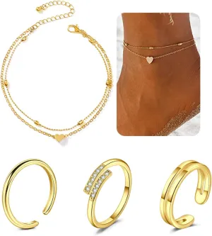 QWALIT Toe Rings for Women Gold Silver Toe Rings non Tarnish Adjustable Womens Ring Jewelry Simple Tail Ring Gold Plated