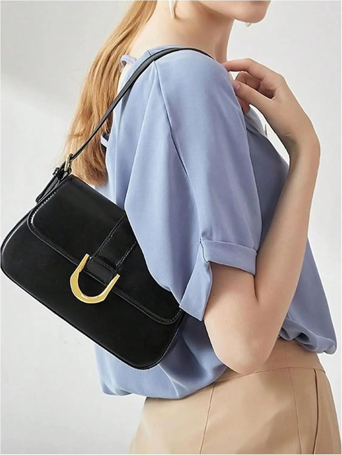 QWINEE Small Shoulder Bags for Women Metal Decor Flap Magnet Handbag Faux Leather Clutch Purse