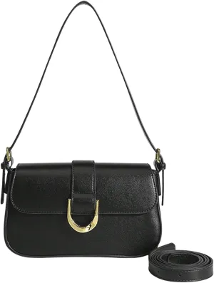 QWINEE Small Shoulder Bags for Women Metal Decor Flap Magnet Handbag Faux Leather Clutch Purse
