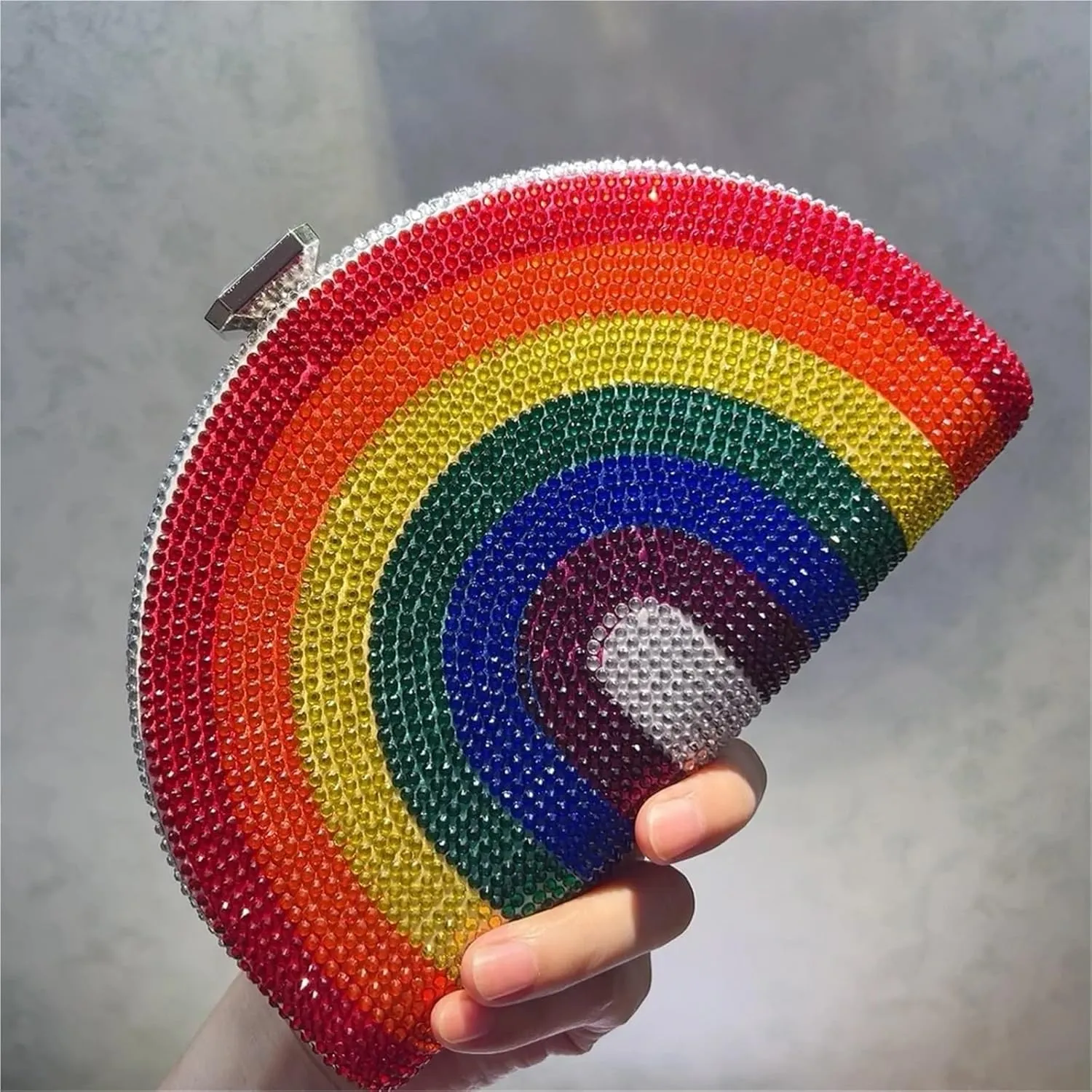 Rainbow Color Crystal Evening Clutch Bags Wedding Party Chain Bag Women Half Moon For Party Prom Cocktail Wedding