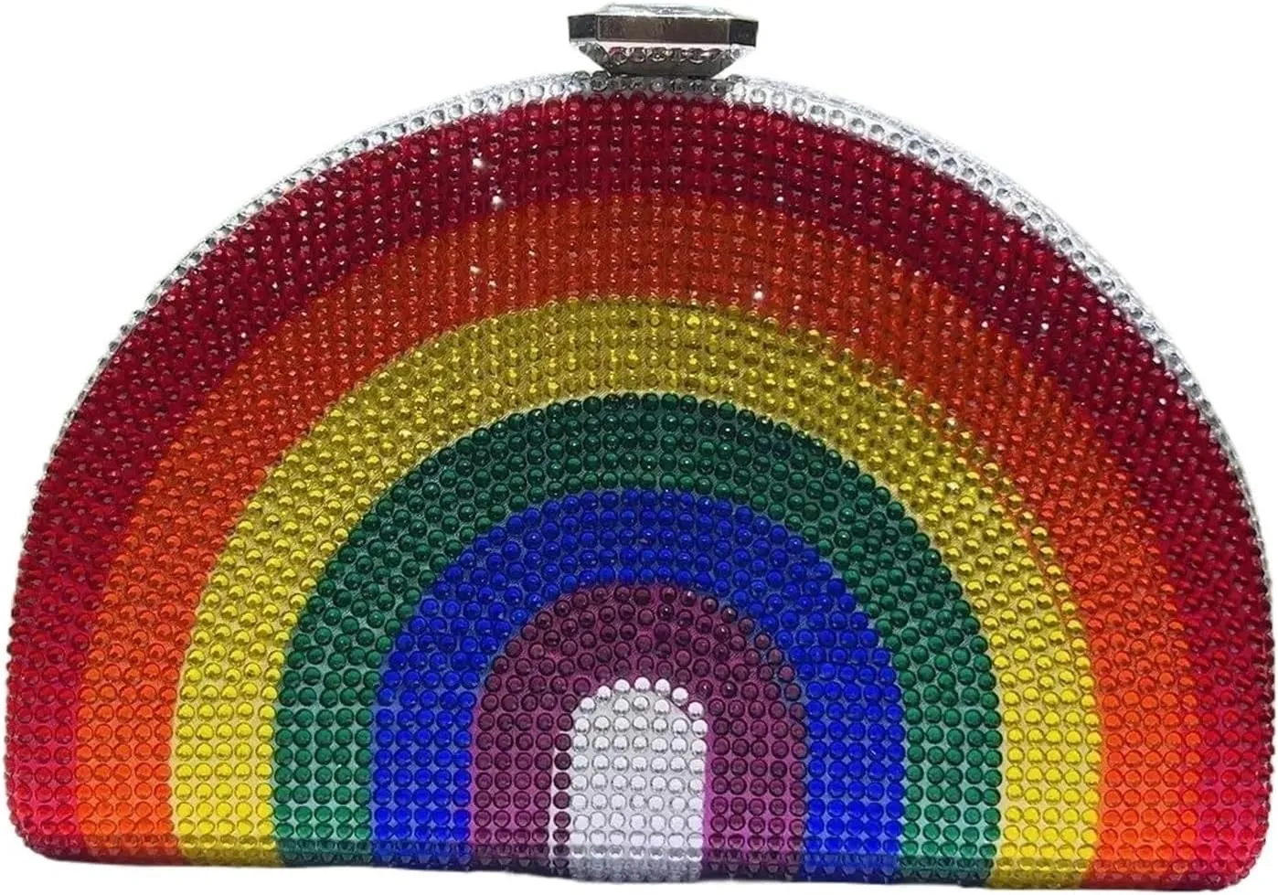 Rainbow Color Crystal Evening Clutch Bags Wedding Party Chain Bag Women Half Moon For Party Prom Cocktail Wedding