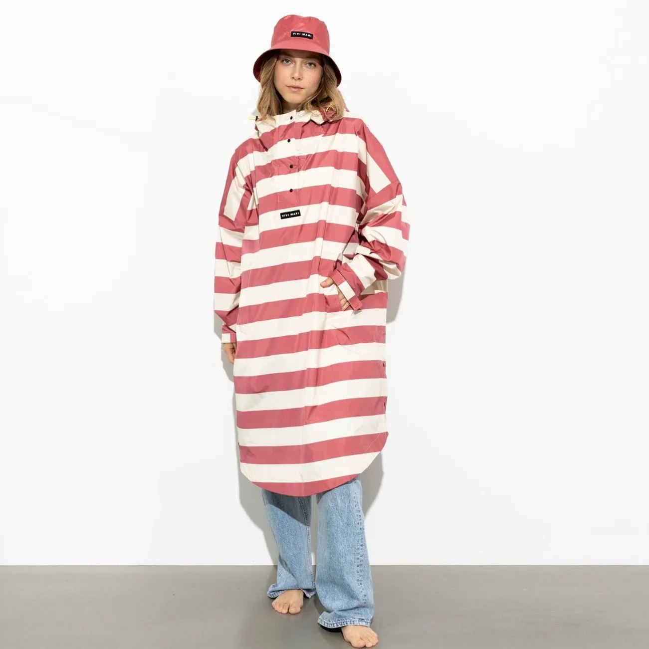 Raincoat bold stripes - blush/sand