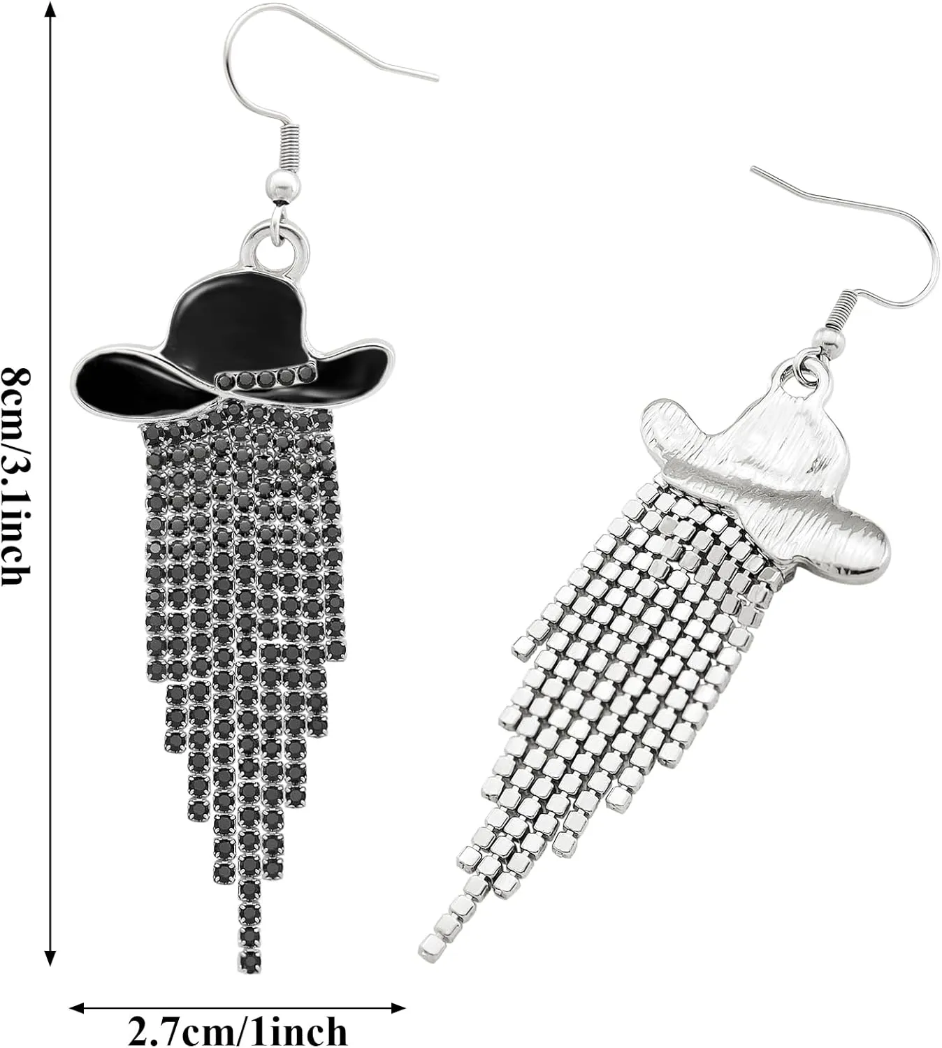 RechicGu Western Cowgirl Enamel Hat Sparkly Rhinestone Tassel Dangle Earrings Prom Country Concerts Rodeo Cowboy Outfits Jewelry Gift for Women