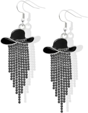 RechicGu Western Cowgirl Enamel Hat Sparkly Rhinestone Tassel Dangle Earrings Prom Country Concerts Rodeo Cowboy Outfits Jewelry Gift for Women