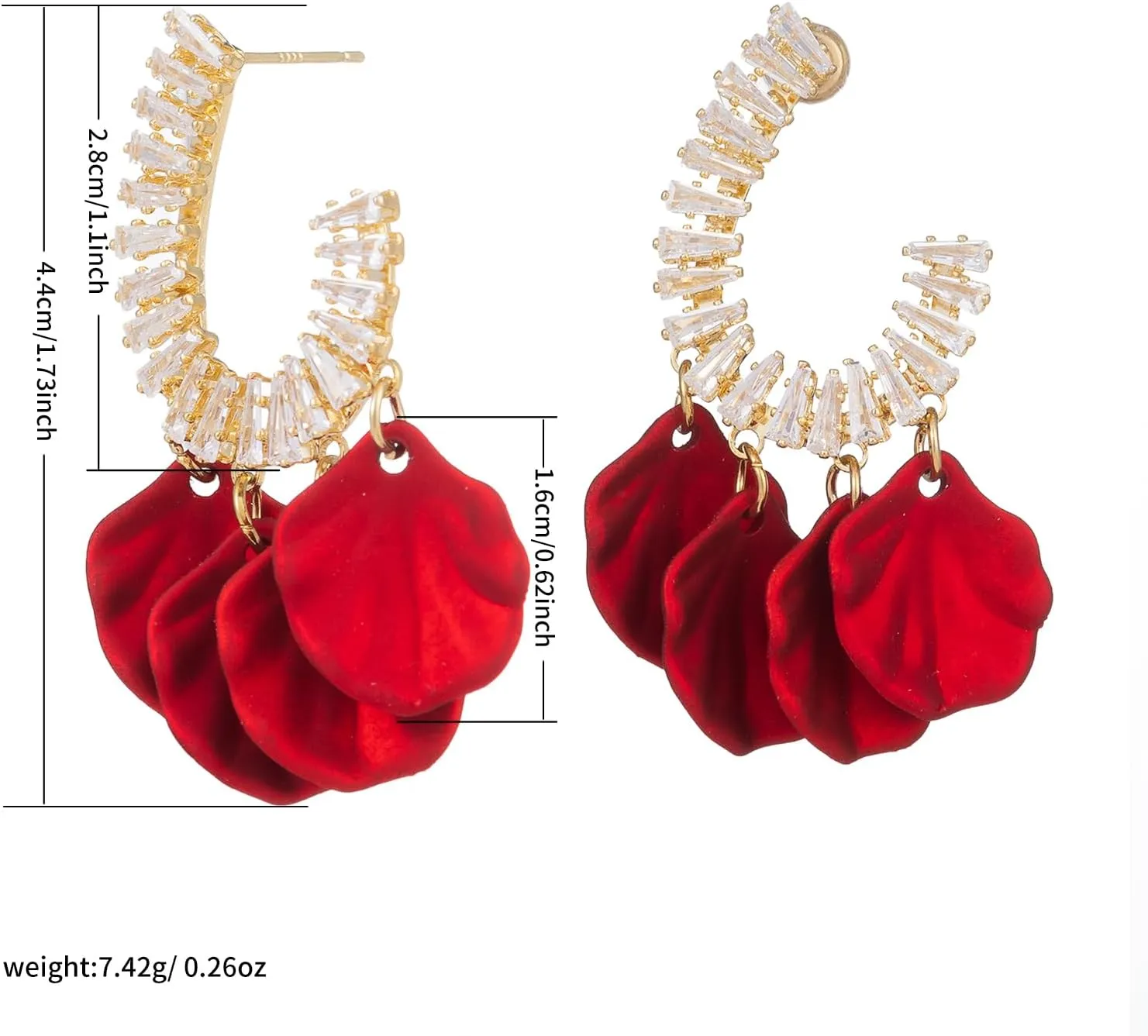 Red Rose Flower Earrings for Women Boho White Red Floral Petal Earrings Pearl Rhinestone Wedding Drop Dangle Earring for Bridesmaids Gifts