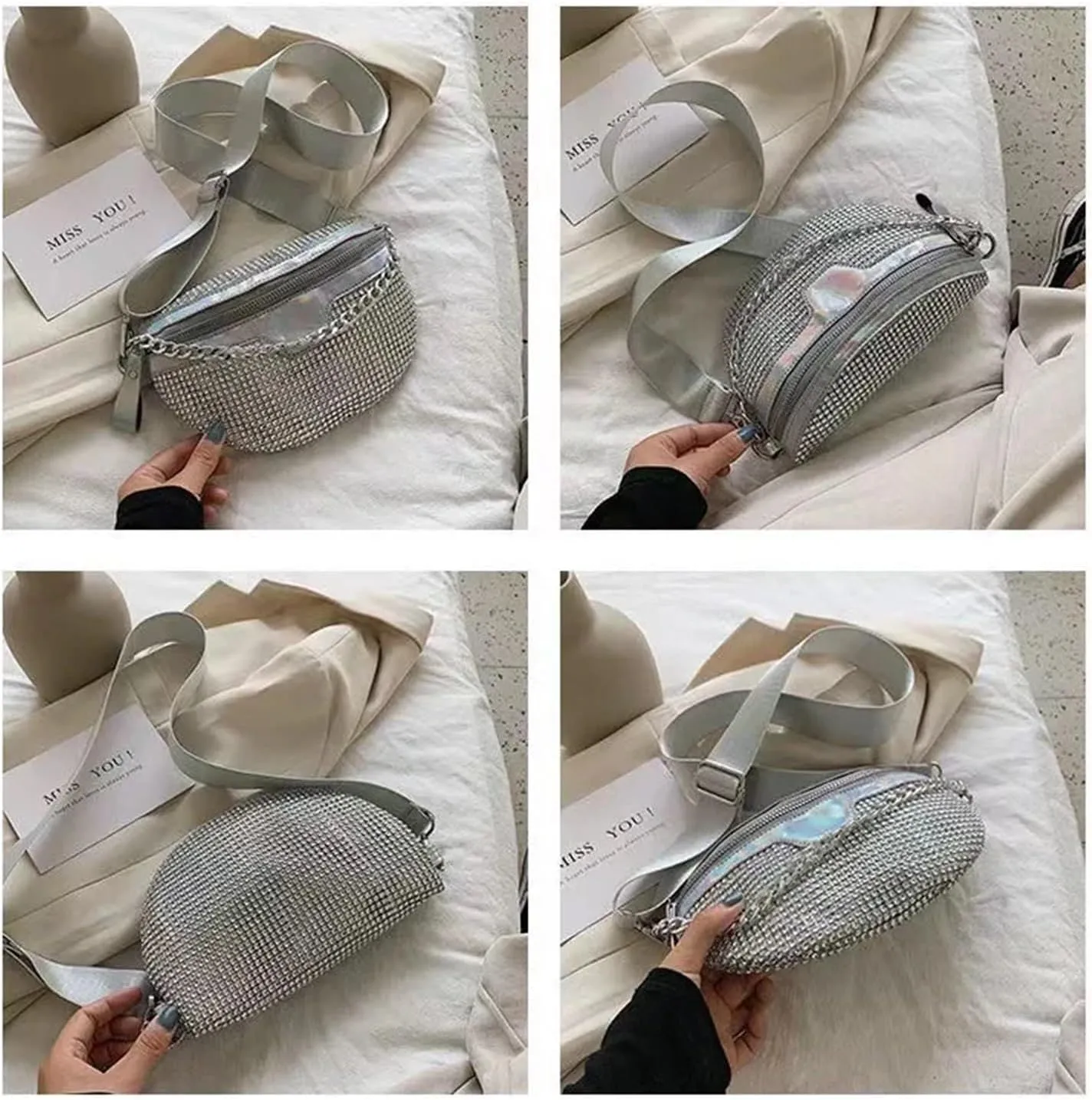 Rhinestone Bags Women Crossbody Bag Diamond Female Shoulder Bag Shiny Rhinestone Chest Bag For Ladies Waist Pack And Purses Small Wallet