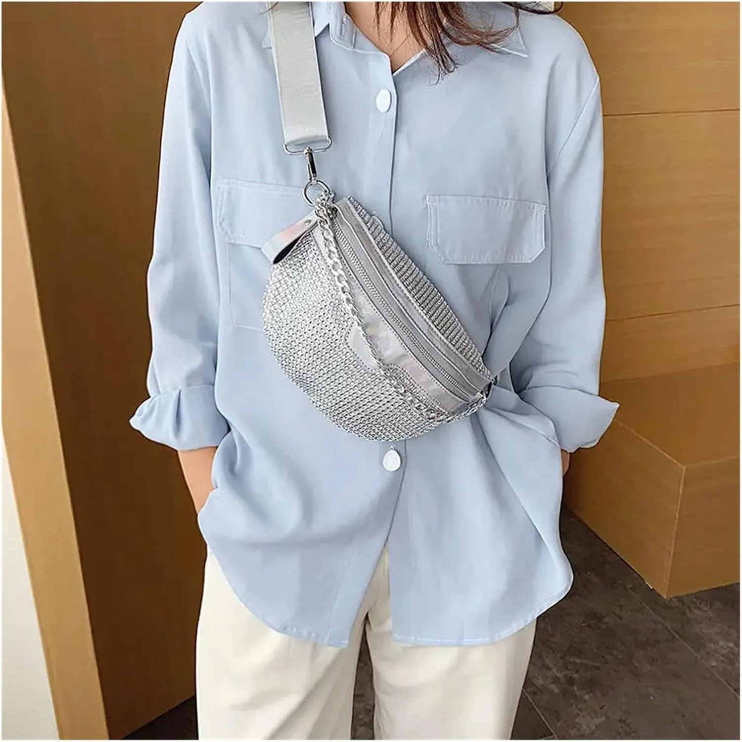 Rhinestone Bags Women Crossbody Bag Diamond Female Shoulder Bag Shiny Rhinestone Chest Bag For Ladies Waist Pack And Purses Small Wallet