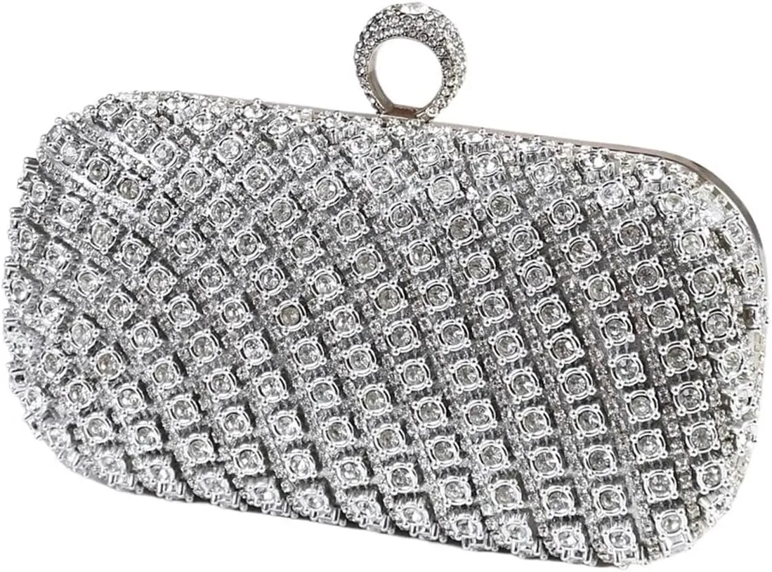Rhinestone Covering Surface Exquisite Ladies Party Clutch Bag Silver Color Circular Ring Evening Bags For Wedding Party Prom