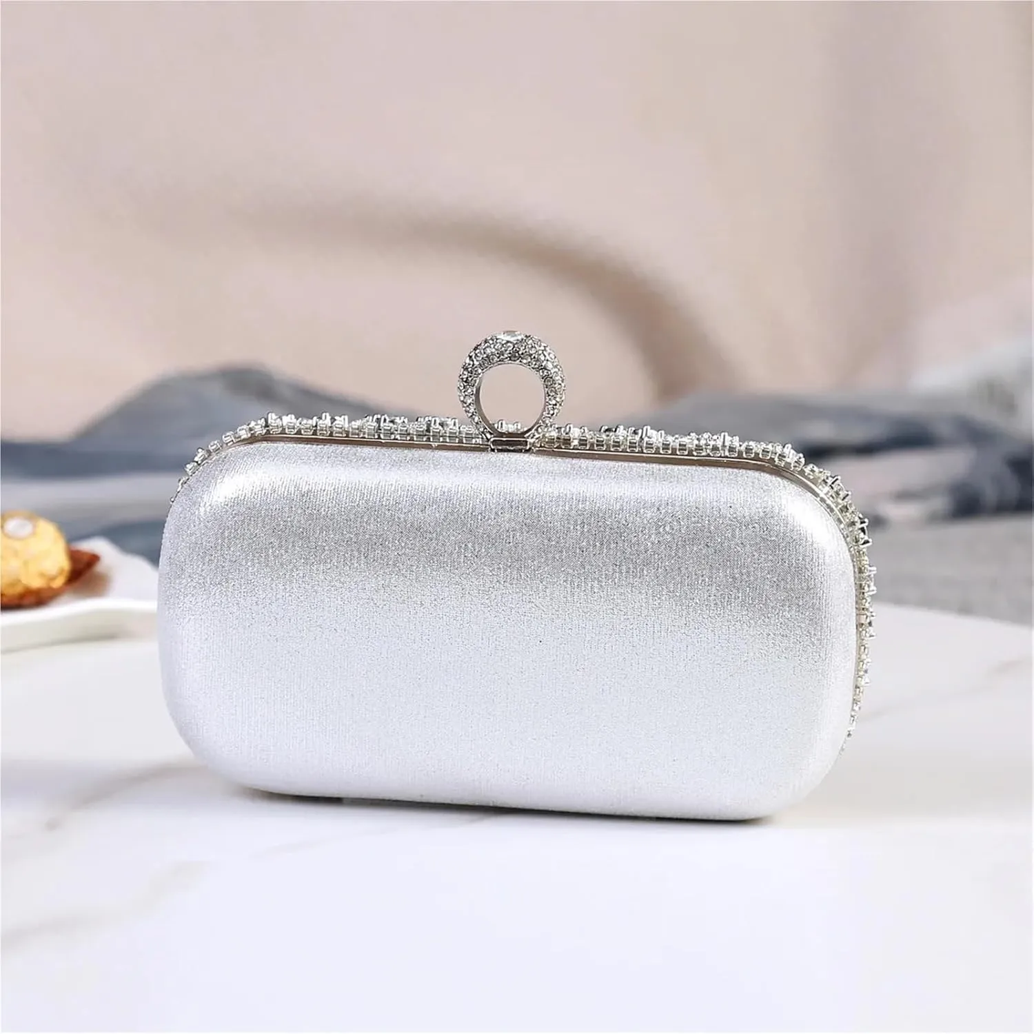 Rhinestone Covering Surface Exquisite Ladies Party Clutch Bag Silver Color Circular Ring Evening Bags For Wedding Party Prom