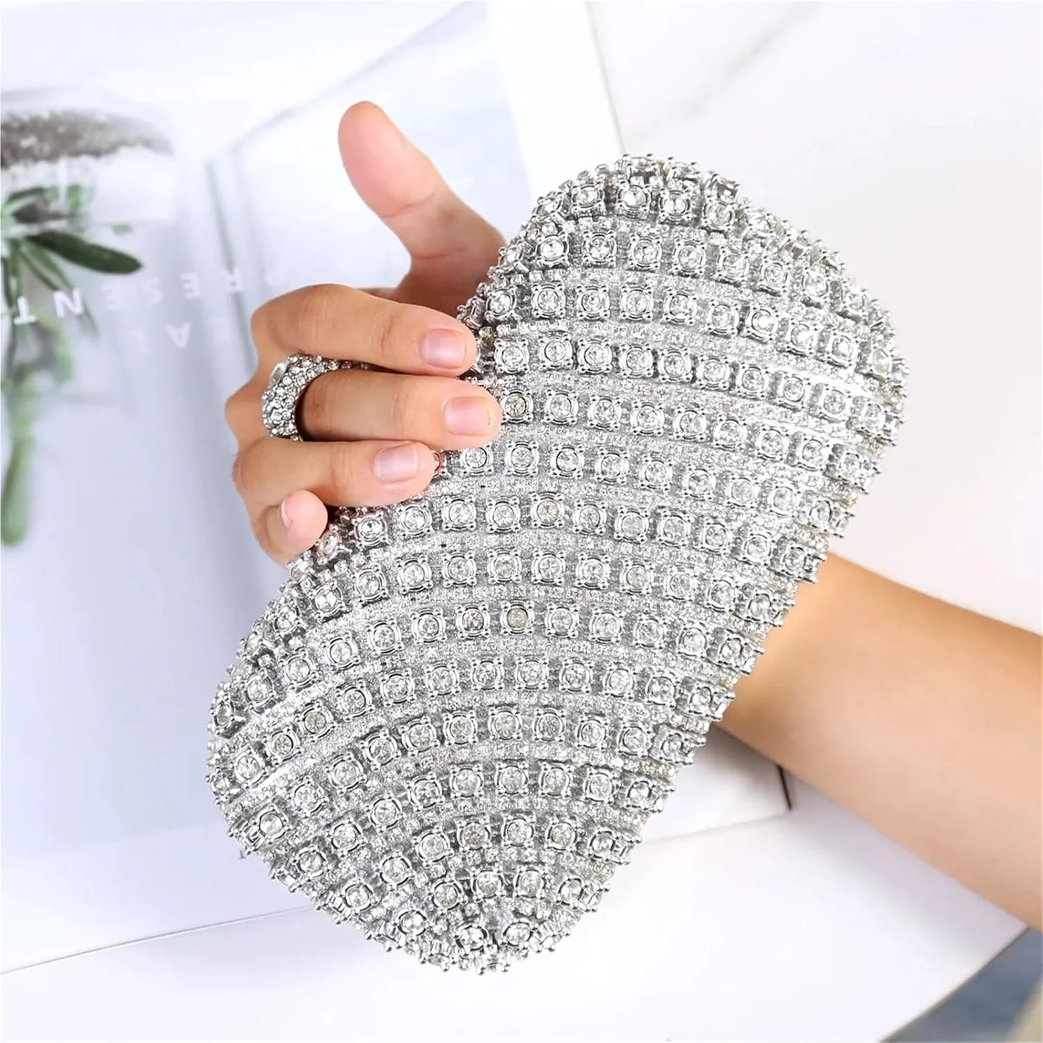 Rhinestone Covering Surface Exquisite Ladies Party Clutch Bag Silver Color Circular Ring Evening Bags For Wedding Party Prom
