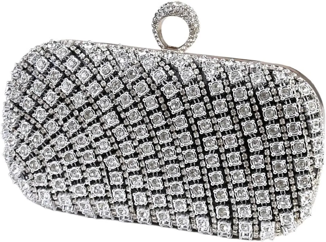 Rhinestone Covering Surface Exquisite Ladies Party Clutch Bag Silver Color Circular Ring Evening Bags For Wedding Party Prom