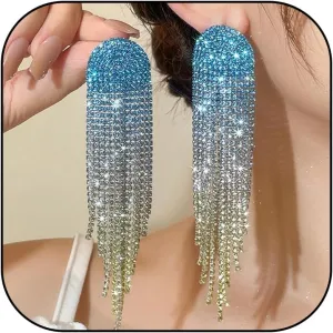 Rhinestone Drop Earrings for Women Sparkly Long Tassel Earrings Dangling Crystal Statement Prom Earrings Wedding Party Dress Outfit Jewerly Gifts