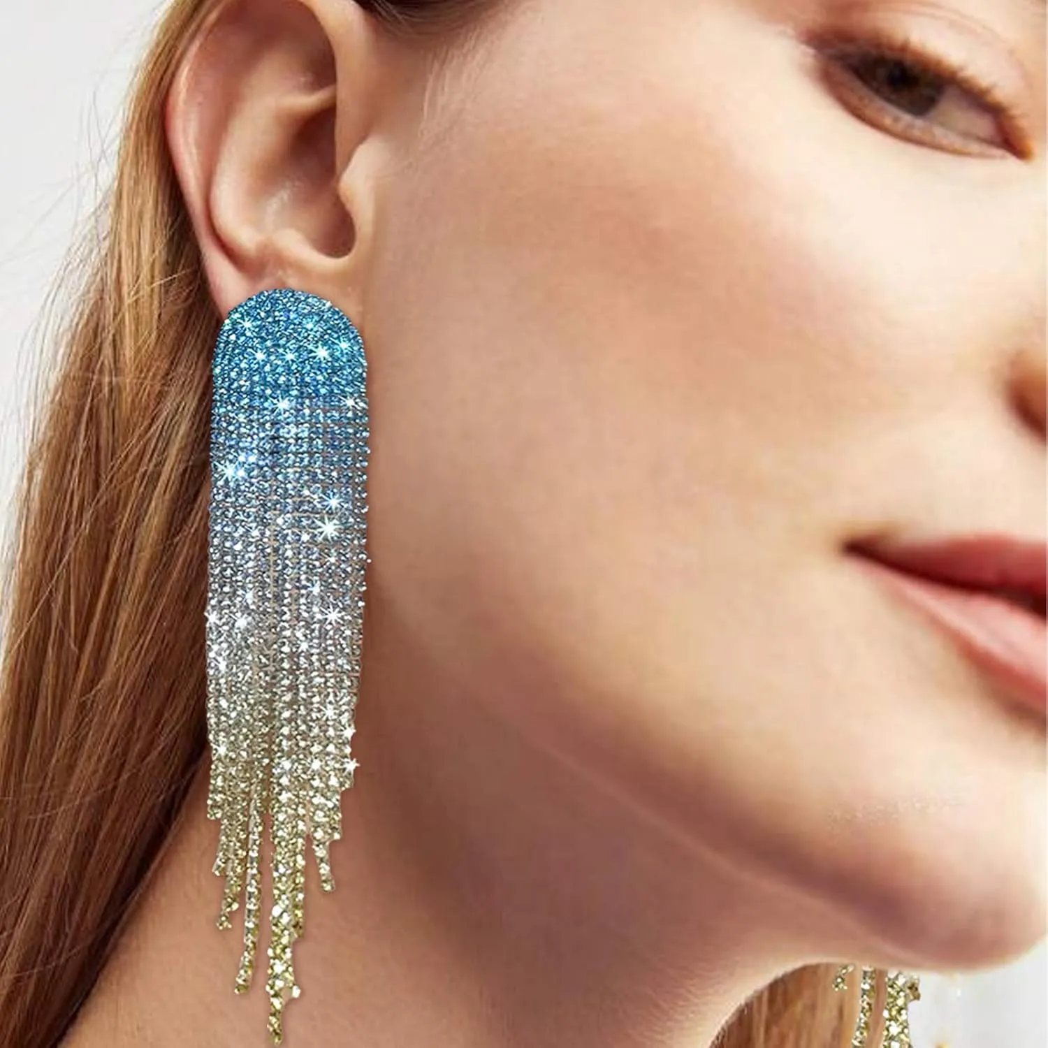 Rhinestone Drop Earrings for Women Sparkly Long Tassel Earrings Dangling Crystal Statement Prom Earrings Wedding Party Dress Outfit Jewerly Gifts