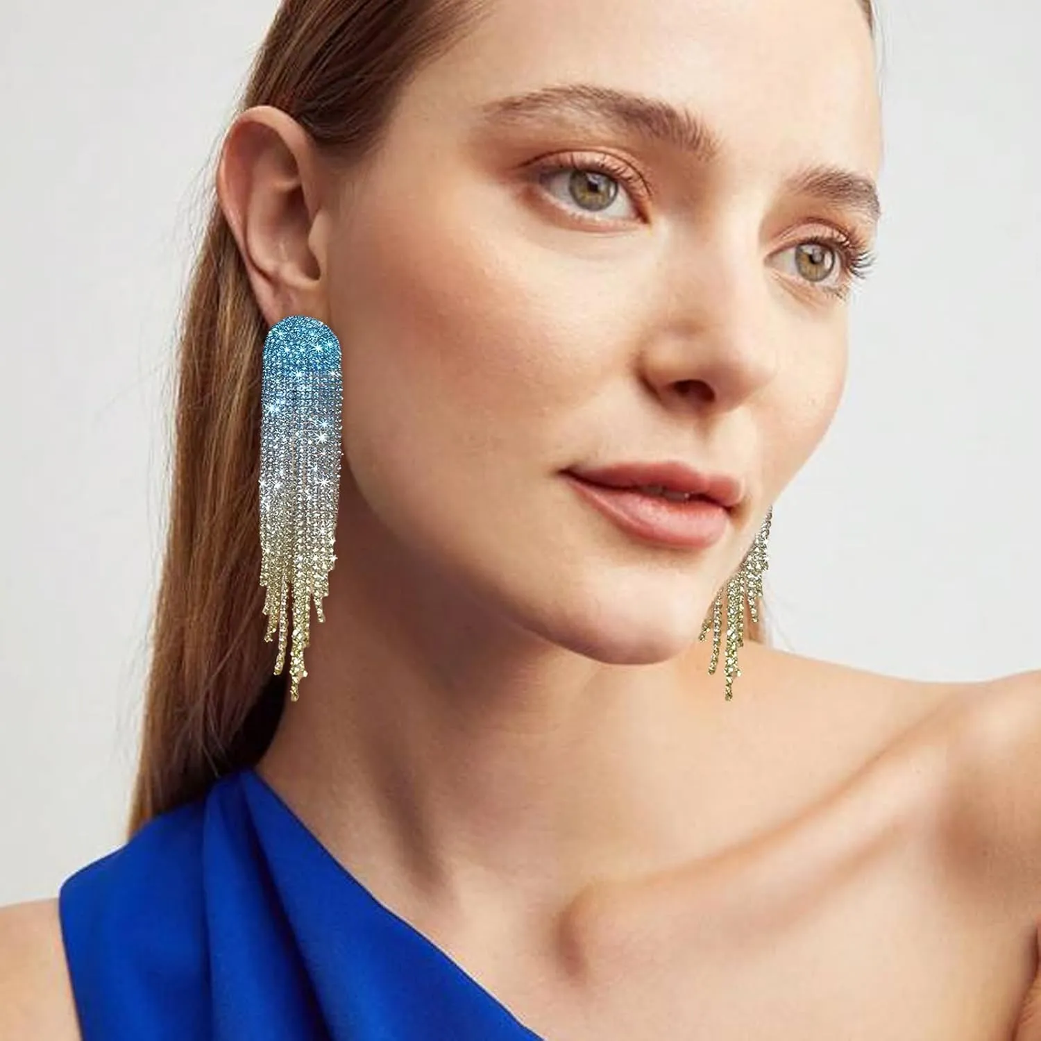 Rhinestone Drop Earrings for Women Sparkly Long Tassel Earrings Dangling Crystal Statement Prom Earrings Wedding Party Dress Outfit Jewerly Gifts