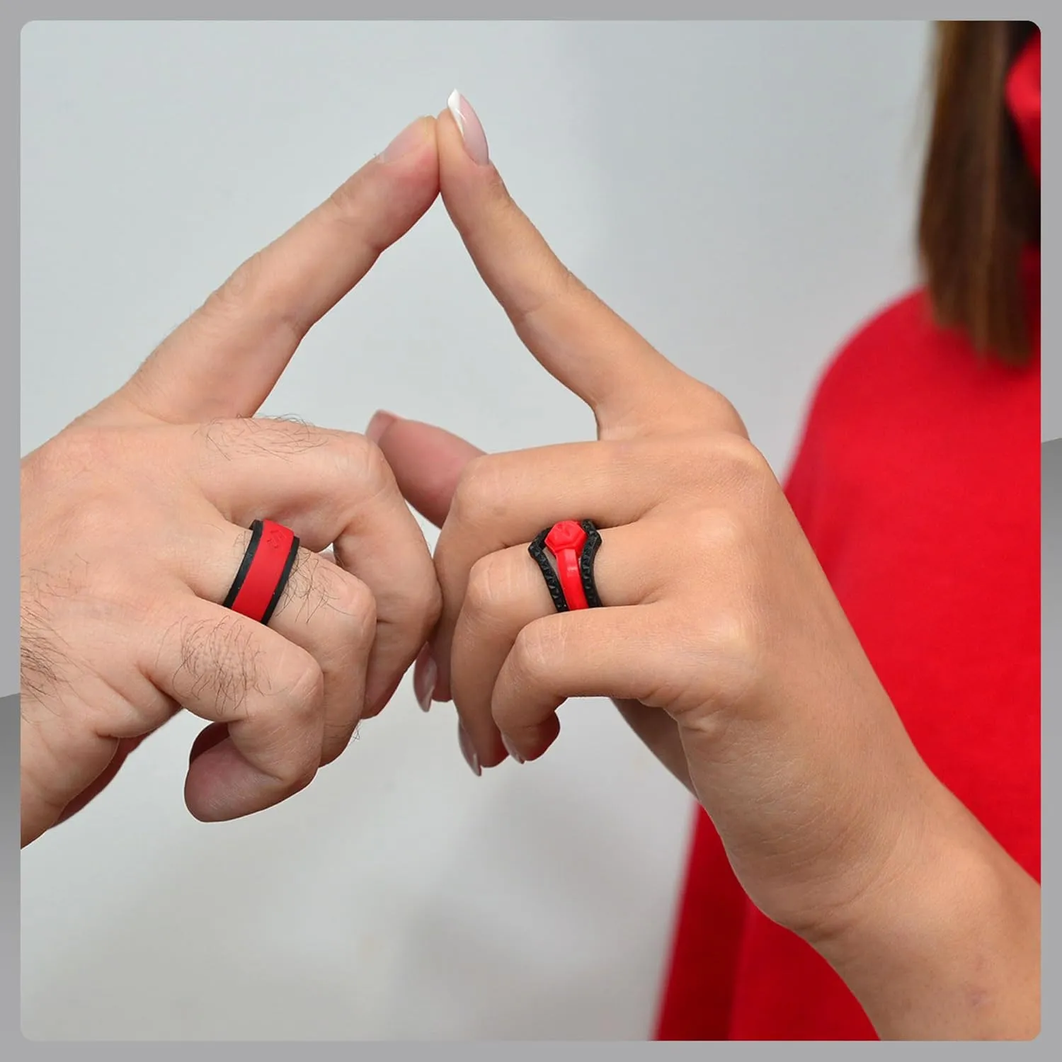 Rinfit Matching Silicone Rings for Couples - Silicone Wedding Bands Sets for Him and Her - His and Hers Ring Sets Black/Red - Patented Design