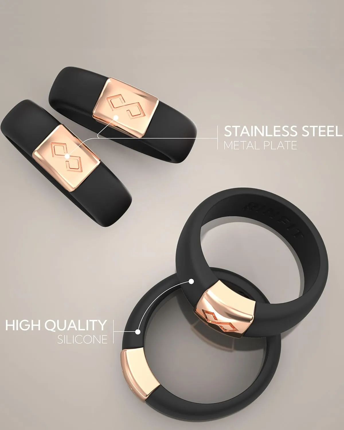 Rinfit Matching Silicone Rings for Couples - Silicone Wedding Bands Sets for Him and Her - MetalInfinity & Infinity Patented Design