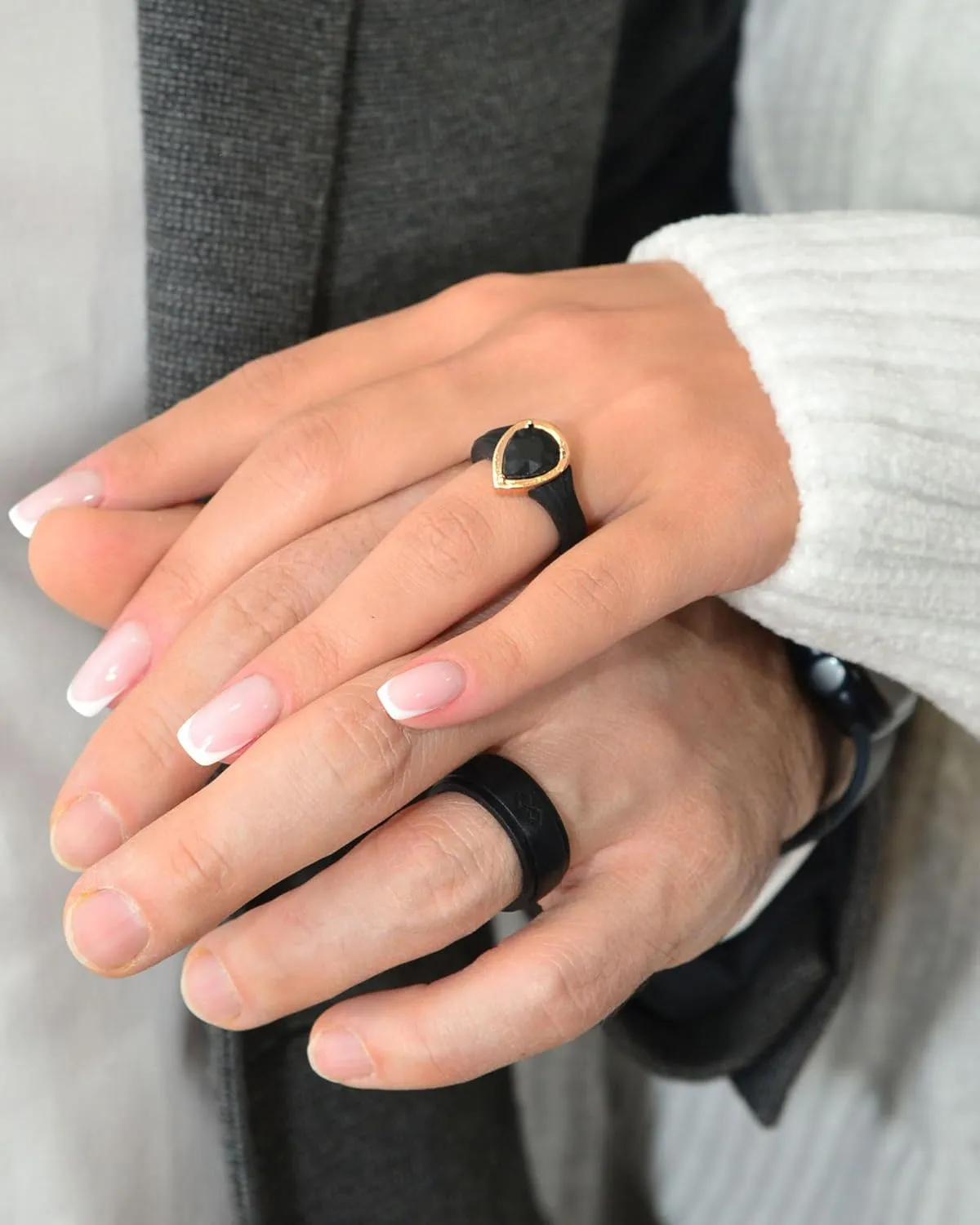 Rinfit Matching Silicone Rings for Couples - Wedding Bands for Him and Her - Emerald/Oversized Pear/Metal Pear & Infinity Patented Design