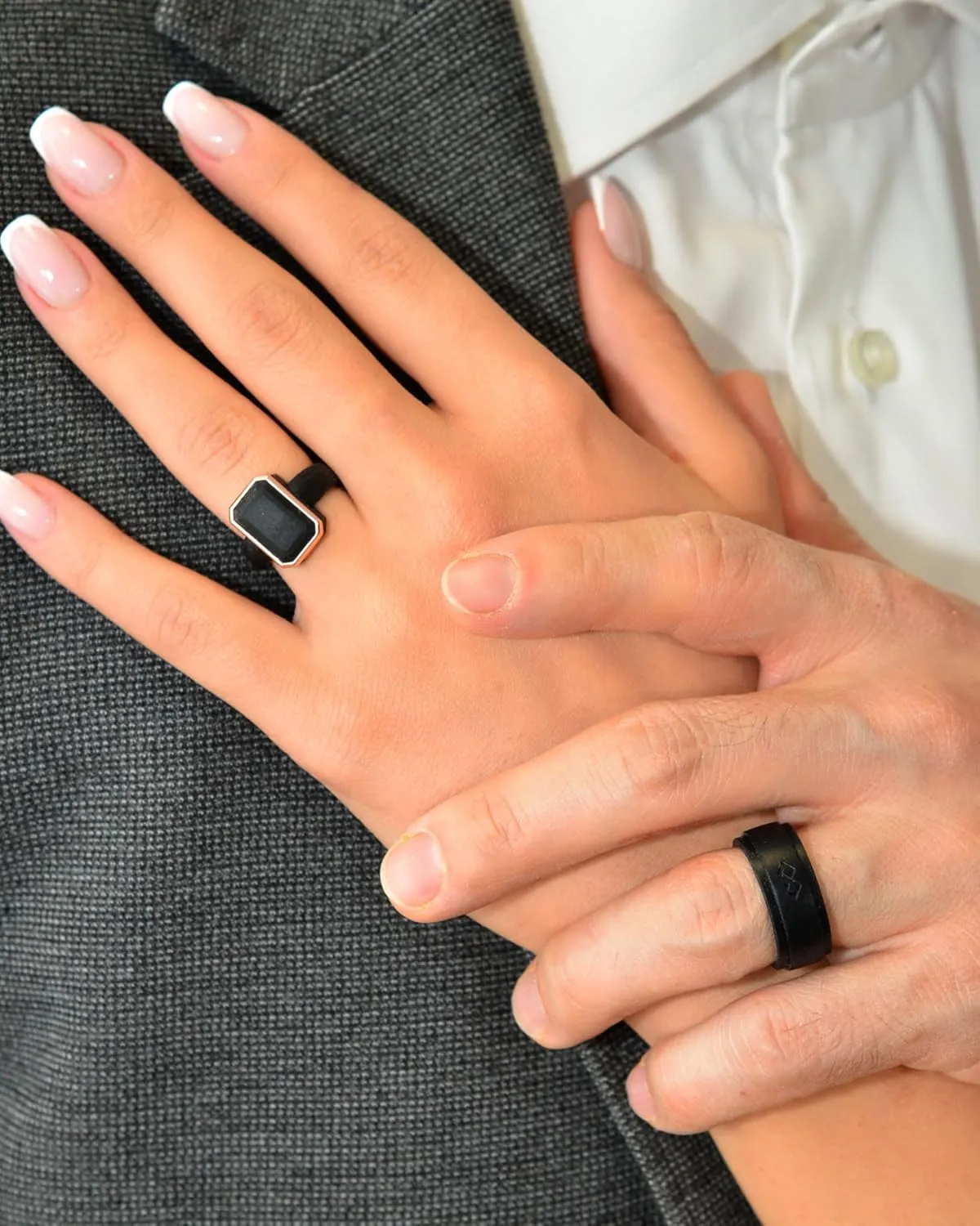 Rinfit Matching Silicone Rings for Couples - Wedding Bands for Him and Her - Emerald/Oversized Pear/Metal Pear & Infinity Patented Design
