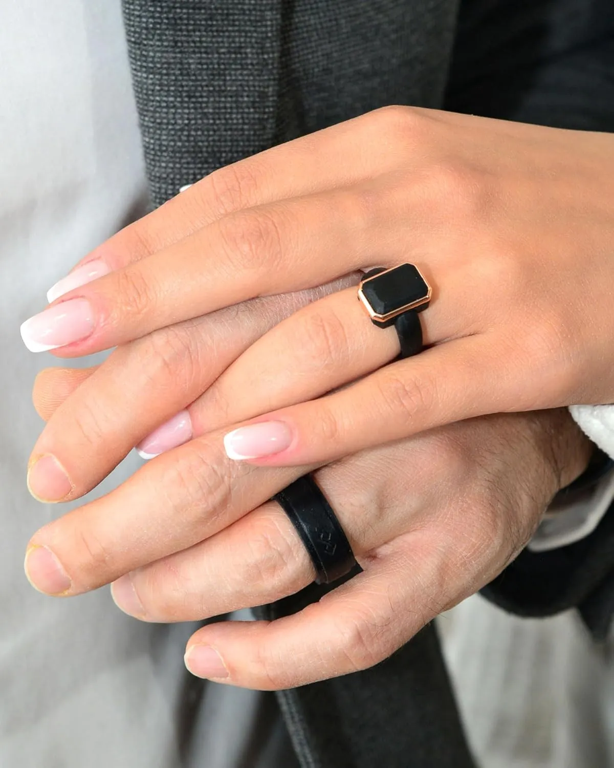 Rinfit Matching Silicone Rings for Couples - Wedding Bands for Him and Her - Emerald/Oversized Pear/Metal Pear & Infinity Patented Design