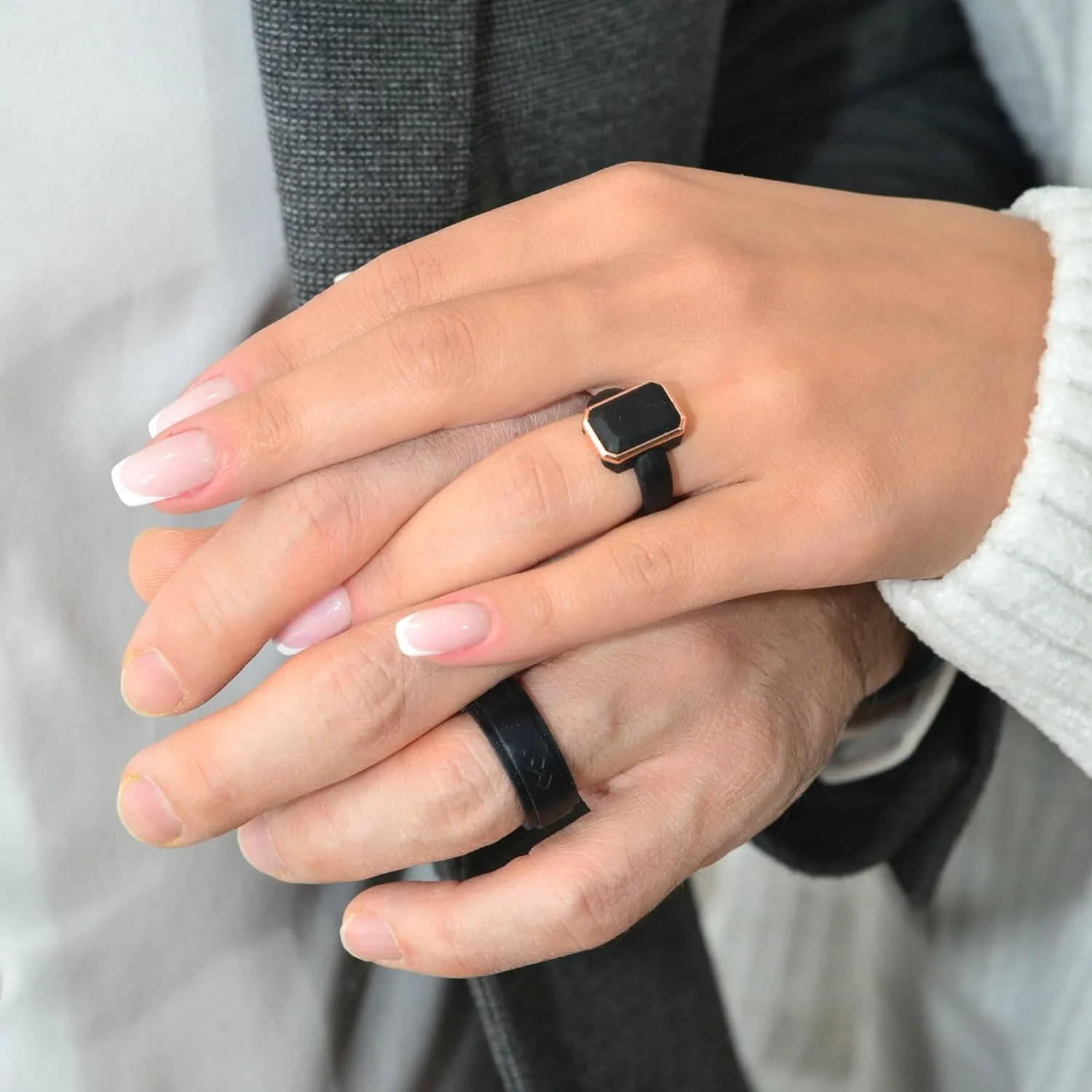 Rinfit Matching Silicone Rings for Couples - Wedding Bands for Him and Her - Emerald/Oversized Pear/Metal Pear & Infinity Patented Design